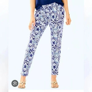 Lilly Pulitzer xxs lola pull on ankle pant in beckon blue oh my cod navy beaded